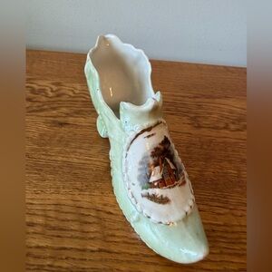 Vintage Porcelain Shoes Germany Light Green with Building Scene